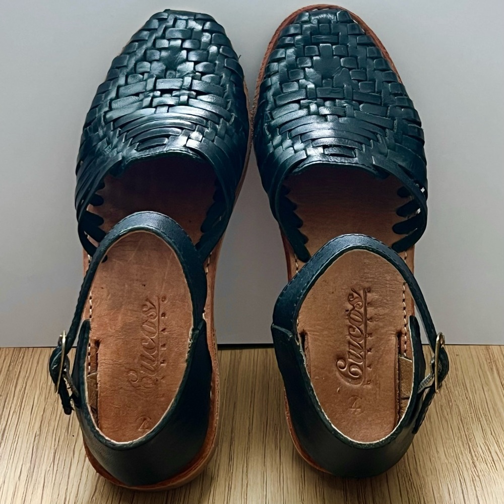 Leather Black Huarache Flats - Picture 2 of 8